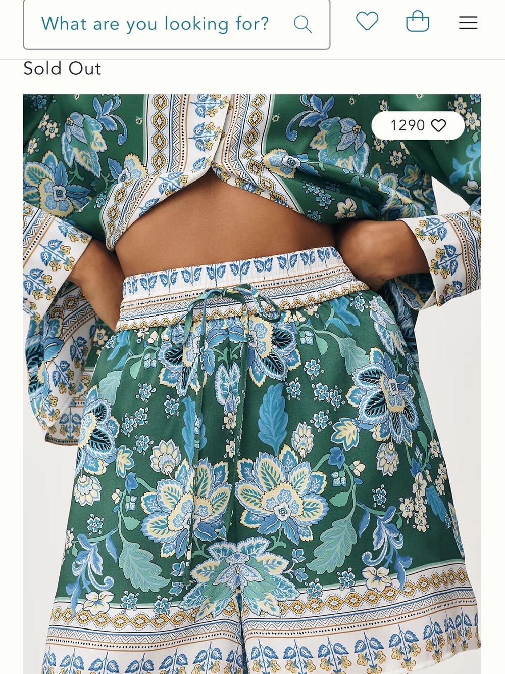 Maeve Green Floral Print Drawstring Shorts